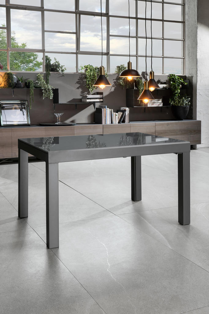 Tavolo allungabile in metallo con top in vetro Castione 120x83 cm - allungabile fino a 350 cm