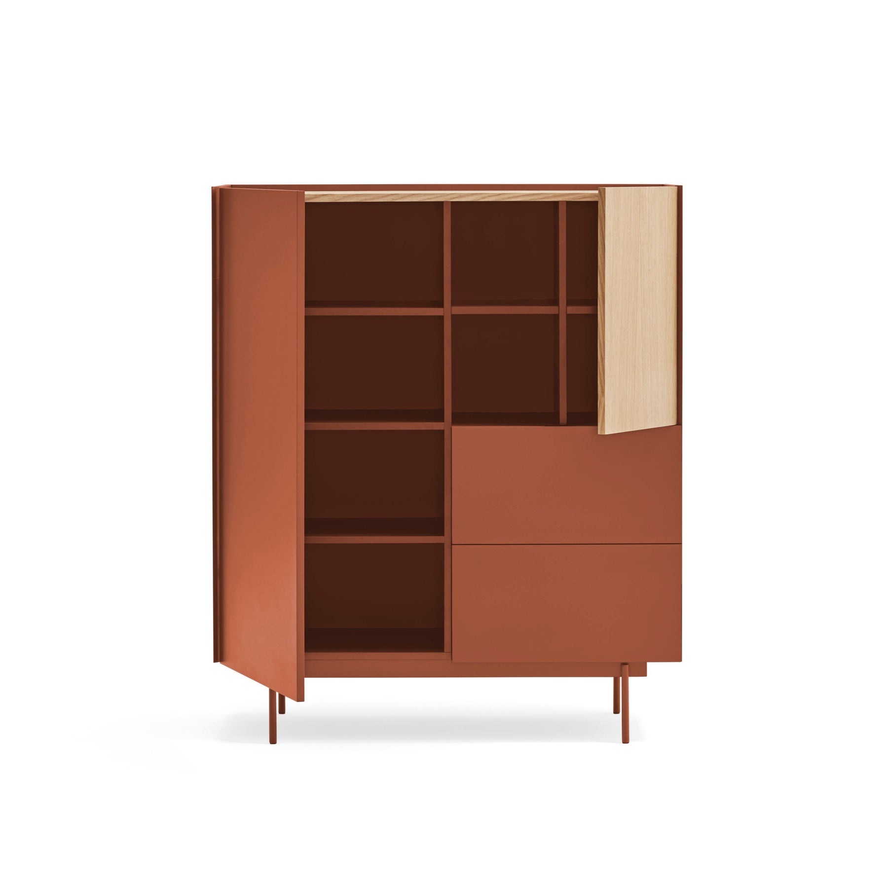 Credenza 2 ante 2 cassetti legno rovere e terracotta Otto di Teulat 100x120 cm