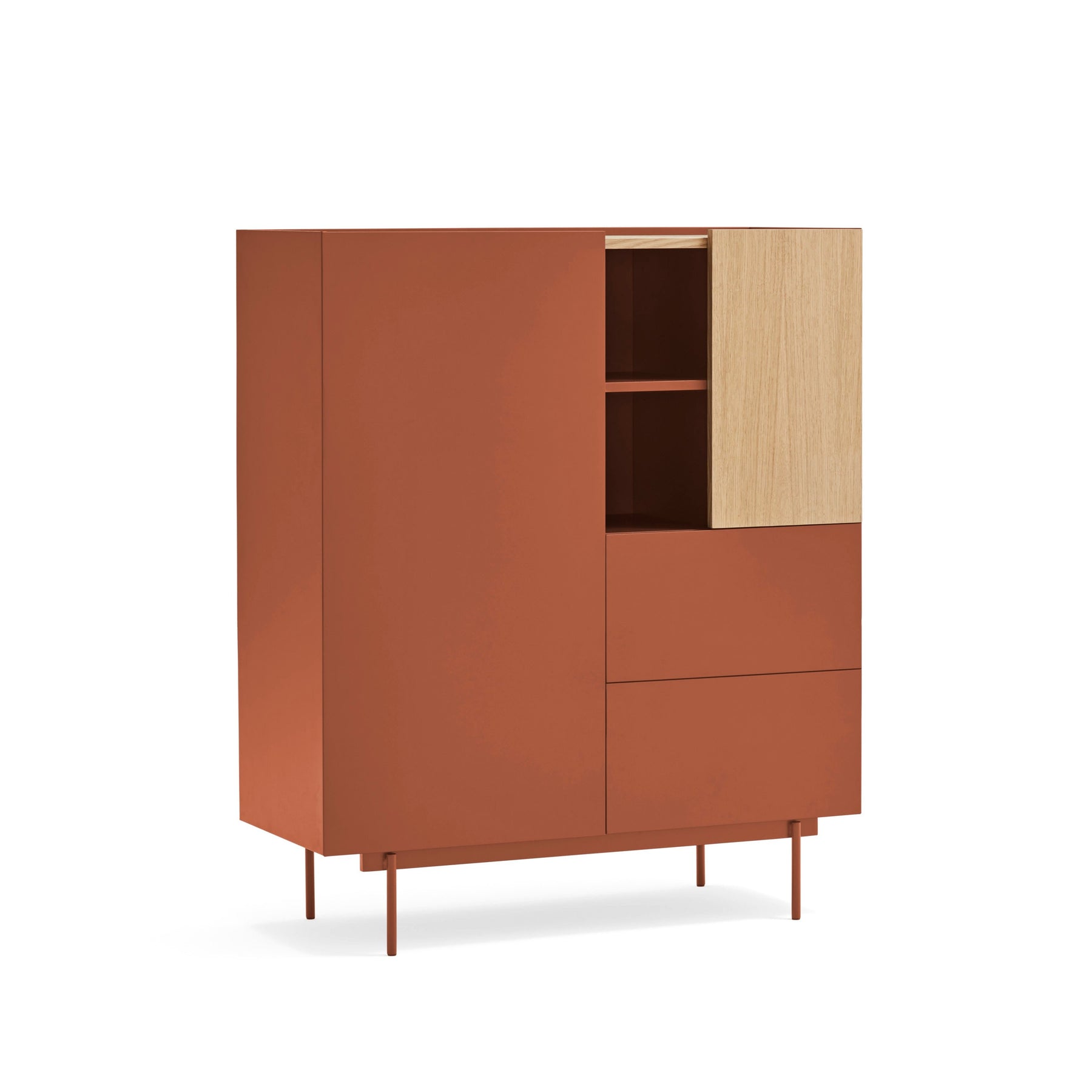 Credenza 2 ante 2 cassetti legno rovere e terracotta Otto di Teulat 100x120 cm