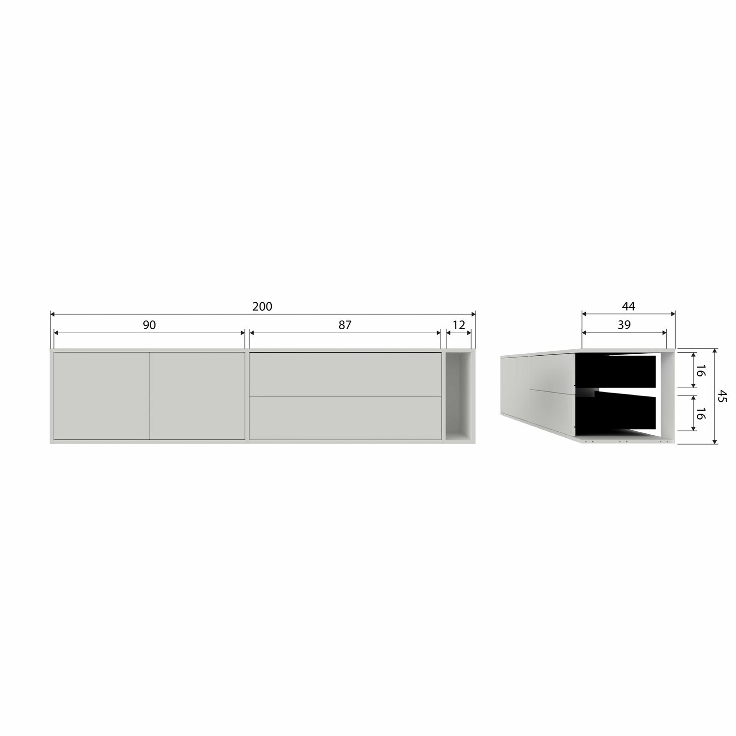 Mobile TV 2 cassetti in legno di pino Settle Down 45x200 cm