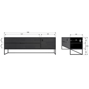 Mobile TV 2 cassetti nero Silas 60,5x180 cm