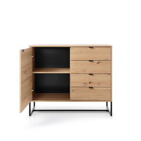 Credenza 1 anta 4 cassetti in legno laminato Ambra 103X89 cm