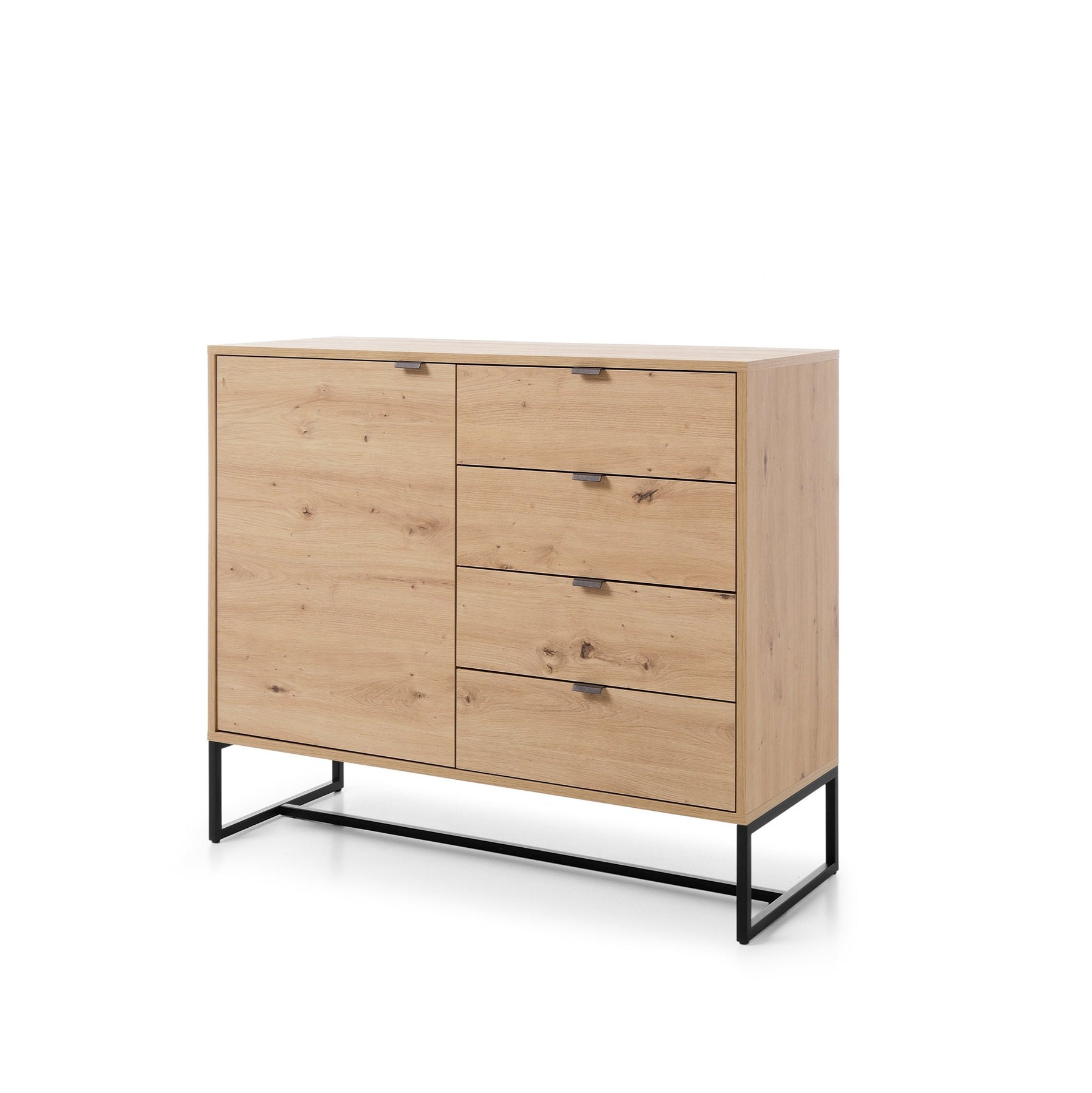 Credenza 1 anta 4 cassetti in legno laminato Ambra 103X89 cm