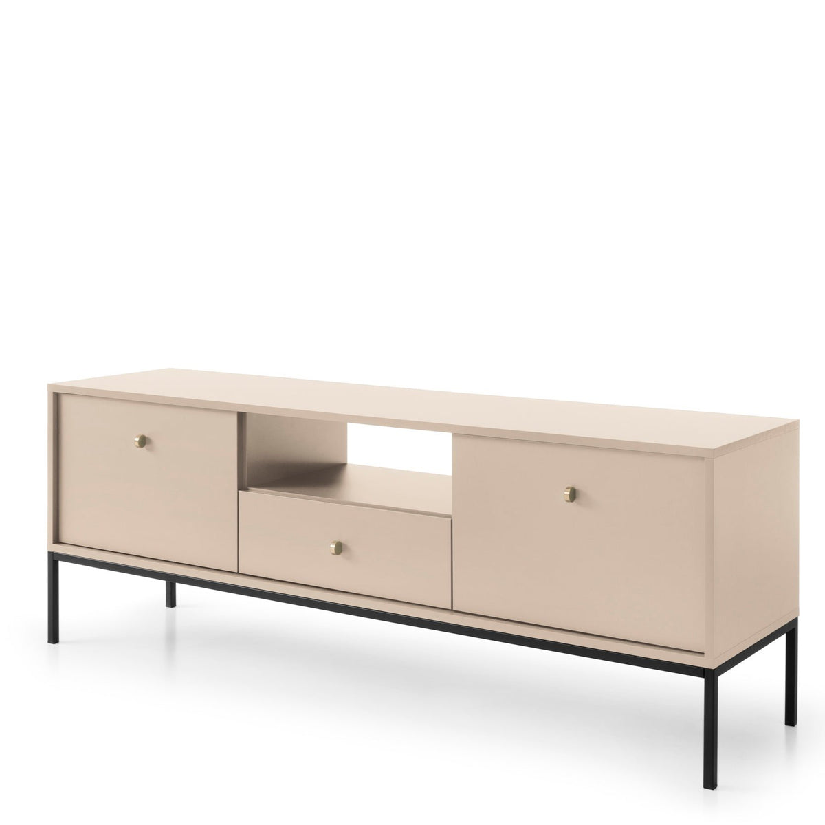 Mobile TV Beige con piedi 2 ante e 1 cassetto in legno laminato Canterno 154x39 cm