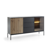 Credenza a 2 ante e 3 cassetti con LED integrato Nero e Rovere Aura 154x83 cm