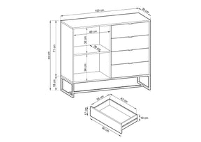 Credenza 1 anta 4 cassetti in legno laminato Ambra 103X89 cm