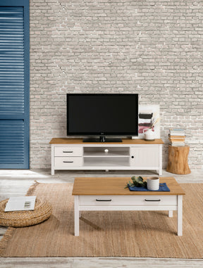 Mobile TV in legno bianco con due cassetti - 158 x 40 cm Triversa