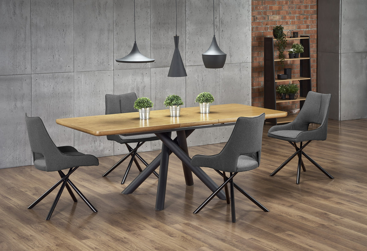 Tavolo allungabile in legno impiallacciato rovere con gambe in acciaio nero Derrick 160x90 cm - allungabile a 200 cm