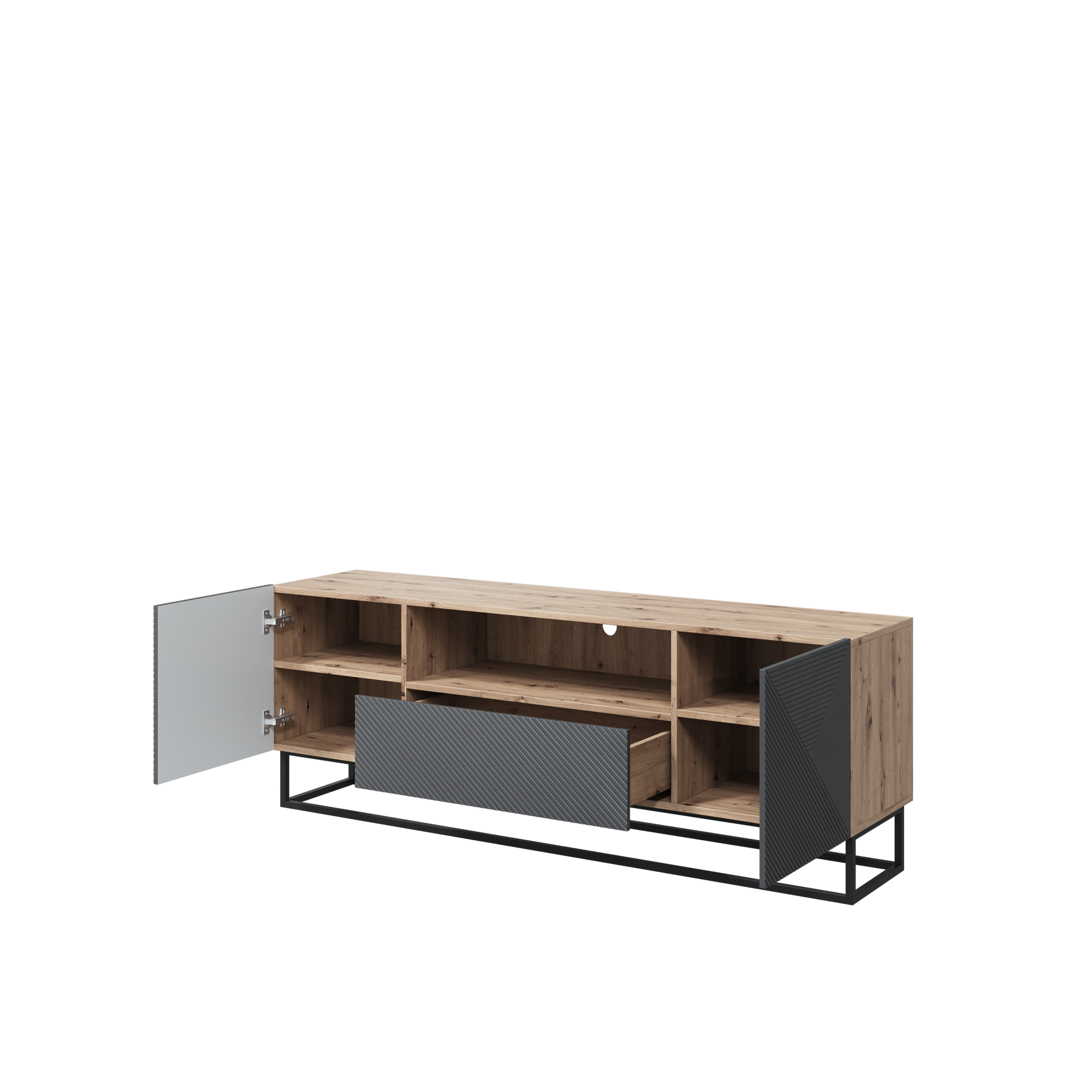 Mobile TV 2 ante 1 cassetto in legno laminato con piede in metallo Asha 167 x 40 cm