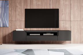 Mobile TV sospeso 2 ante 1 cassetto a ribalta in legno laminato Loftia 200 x 37 cm