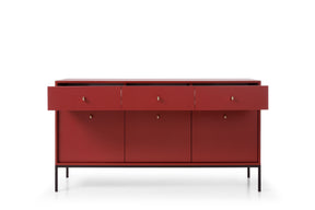 Madia con piedi 3 ante e 3 cassetti in legno laminato bordeaux Canterno 154x39 cm