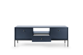 Mobile TV blu con piedi 2 ante e 1 cassetto in legno laminato Canterno 154x39 cm