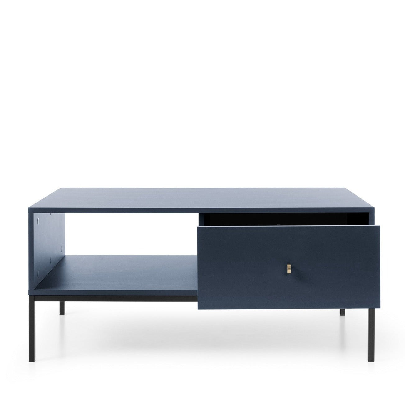 Tavolino con 1 cassetto in legno laminato blu Canterno 104x68 cm