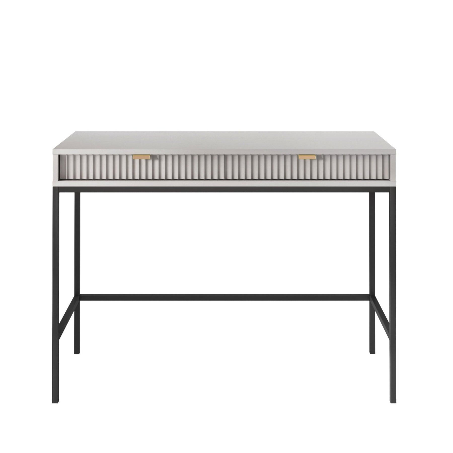 Consolle grigio con piedi in metallo 2 cassetti in legno laminato 104 x 78 cm Miseno