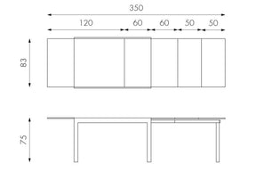 Tavolo allungabile in metallo con top in vetro Castione 120x83 cm - allungabile fino a 350 cm