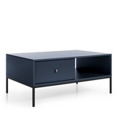 Tavolino con 1 cassetto in legno laminato blu Canterno 104x68 cm
