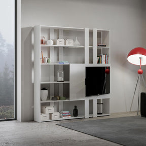 Libreria Cant 178 x 204 cm bianco frassino con pannello porta TV