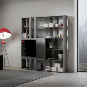 Libreria Cant 178 x 204 cm cemento con pannello porta TV
