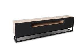 Mobile TV 2 ante 1 cassetto a ribalta in legno laminato con piede in metallo Loftia 200x37 cm