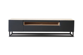 Mobile TV 2 ante 1 cassetto a ribalta in legno laminato con piede in metallo Loftia 200 x 37 cm