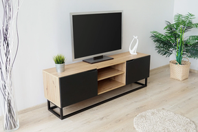 Mobile TV 2 ante a ribalta in legno laminato con piede in metallo Loftia 160 x 37 cm