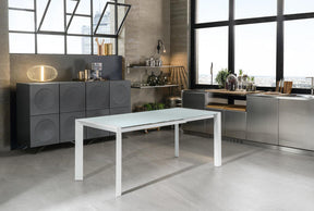 Tavolo allungabile in metallo con top in vetro Chiampo 122x80 cm - allungabile fino a 182 cm